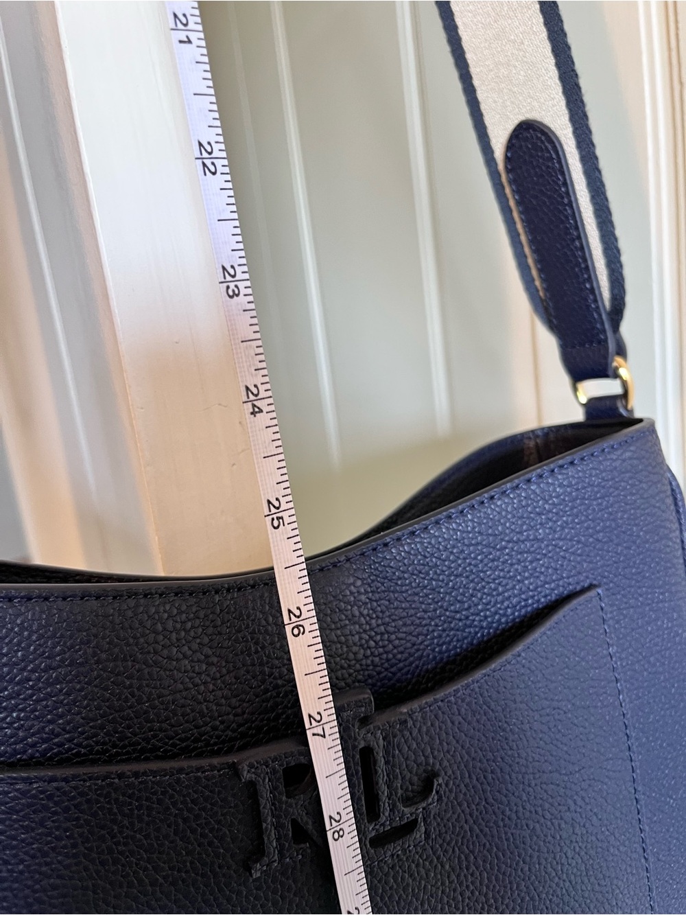 NWOT Lauren Ralph Lauren Pebble Leather Crossbody Bag Navy Gold Hardware - Picture 12 of 14